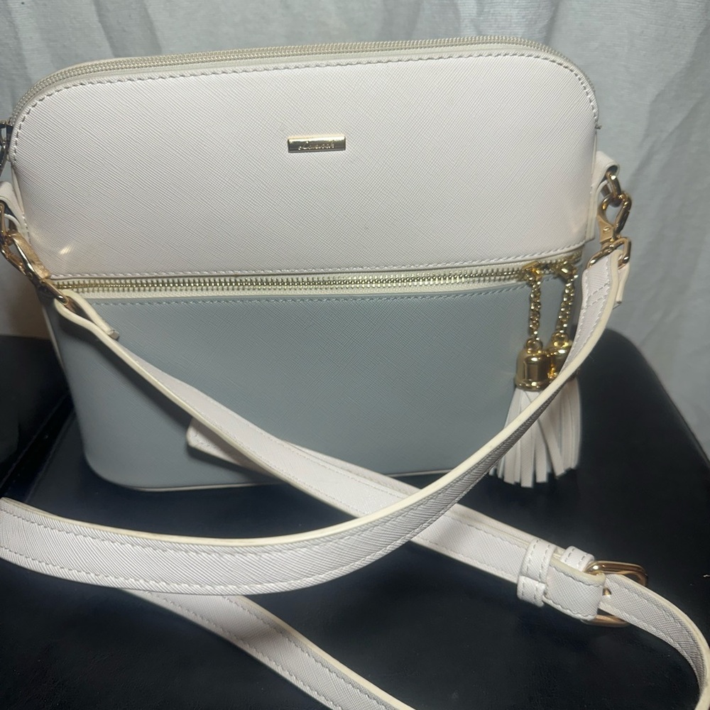Elegant White and Gray Crossbody Bag